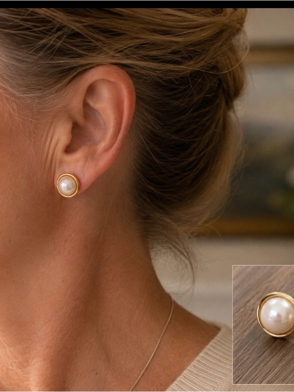 Vintage Style 80’s Gold Pearl Dome Stud Earrings - Classic Cream Pearl